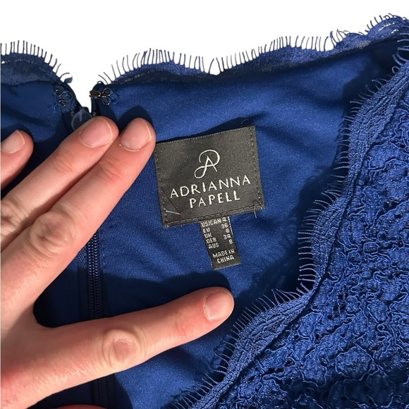 Adrianna Papell Blue Stretch Lace Mock Wrap Sheath Dress $209 Size 4 Cocktail - Picture 11 of 15